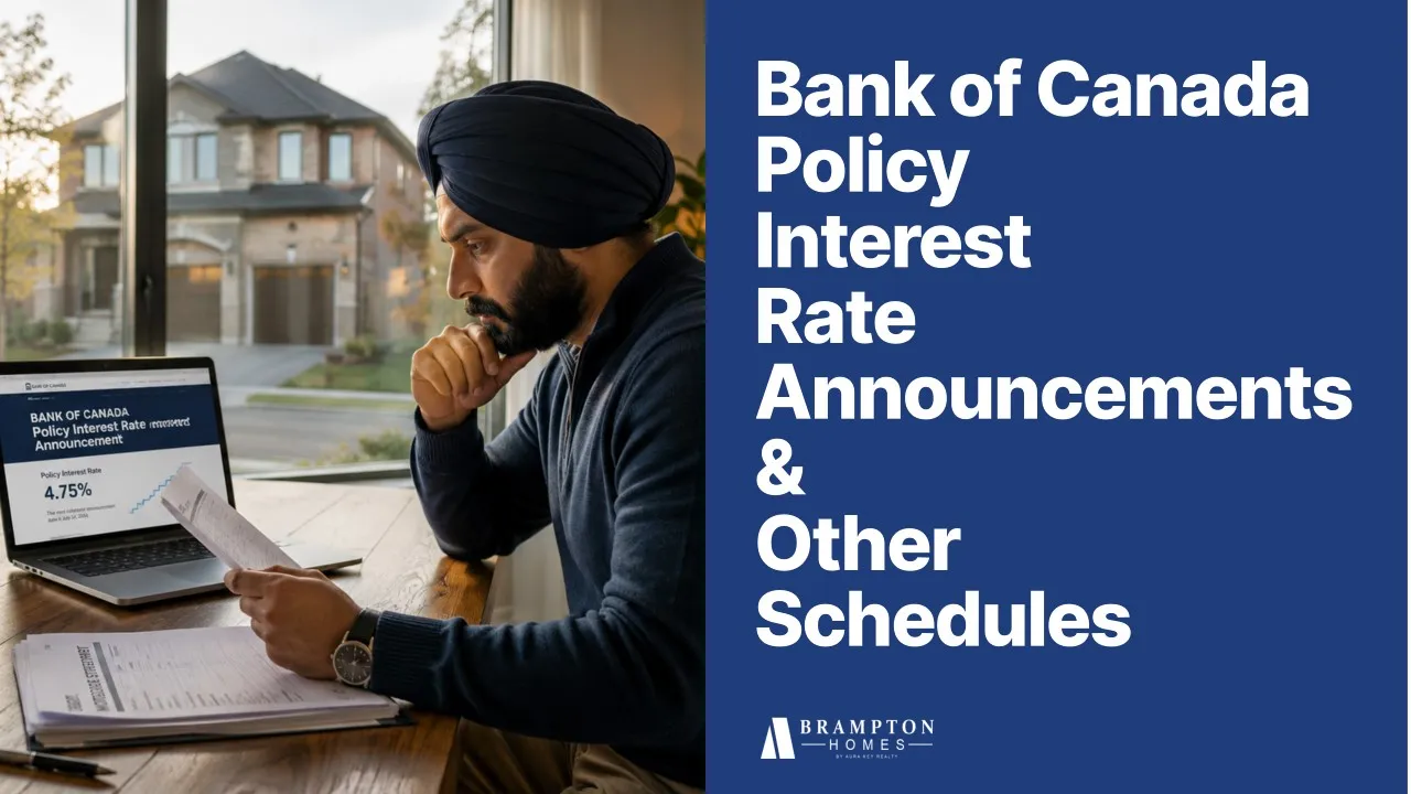 Bank of Canada Policy Interest Rate Announcements and Other Schedules - Featured Image - Brampton Homes