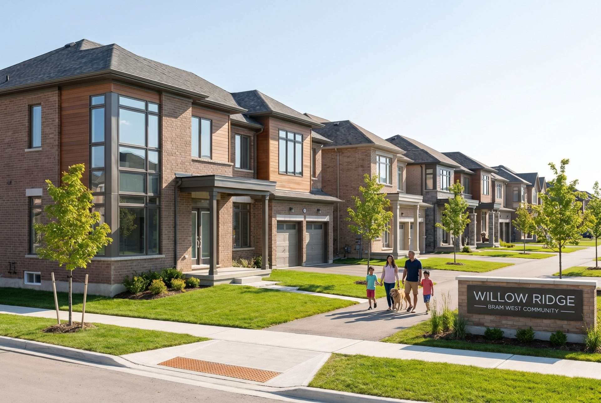 Modern grey two-storey home with a pickup truck in the driveway.